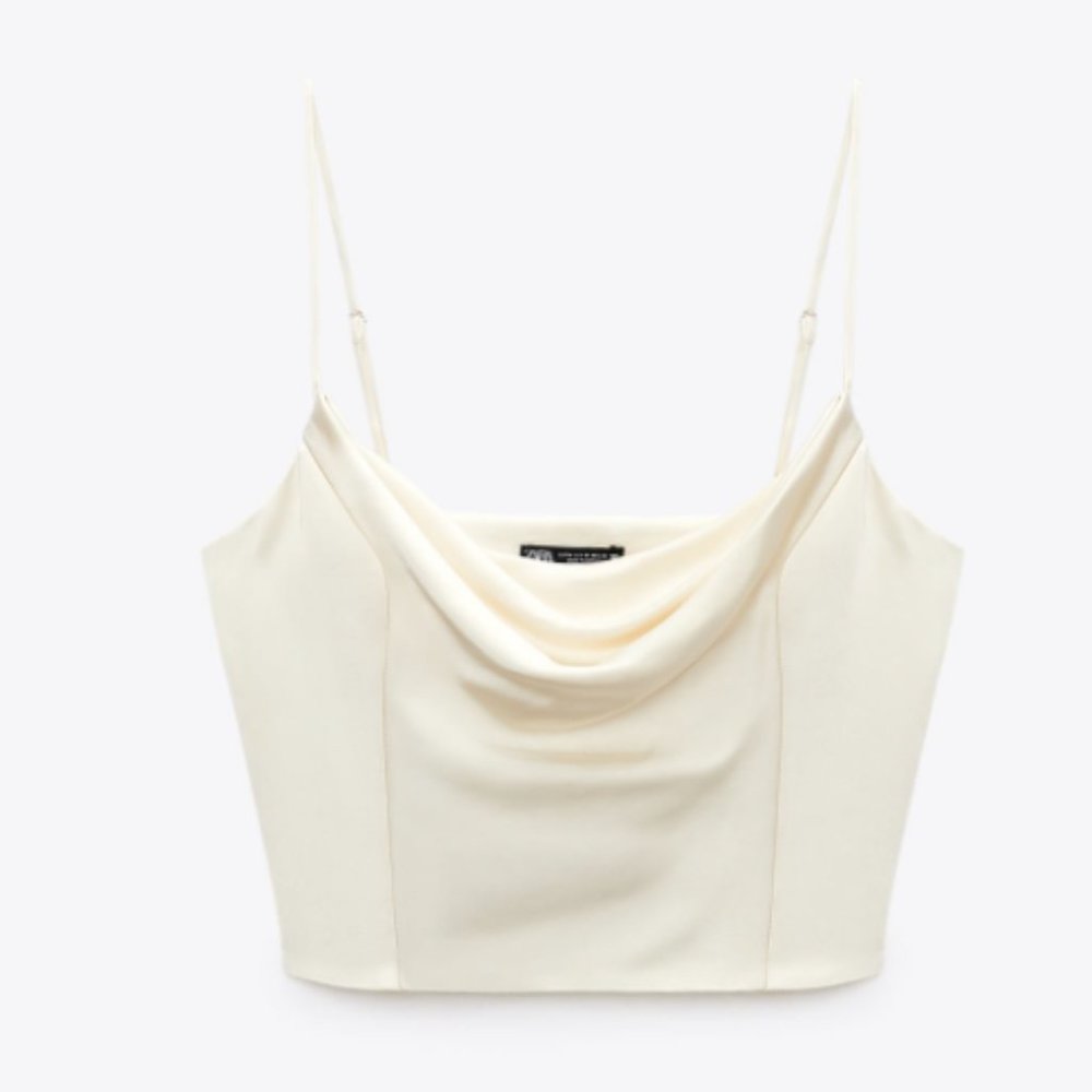 ZARA SATIN EFFECT DRAPE COWL NECK CROP TOP
